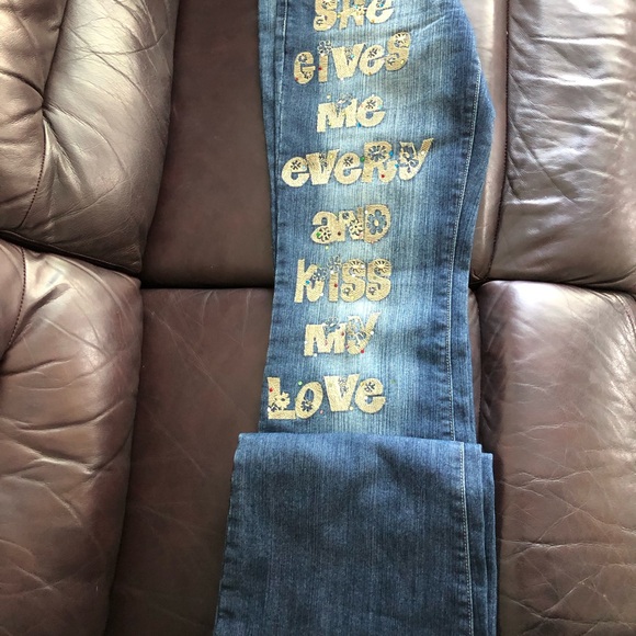 Fancy Indigo Blue Stone washed, boot cut, stretch, low rise, women’s jeans. - Picture 10 of 13